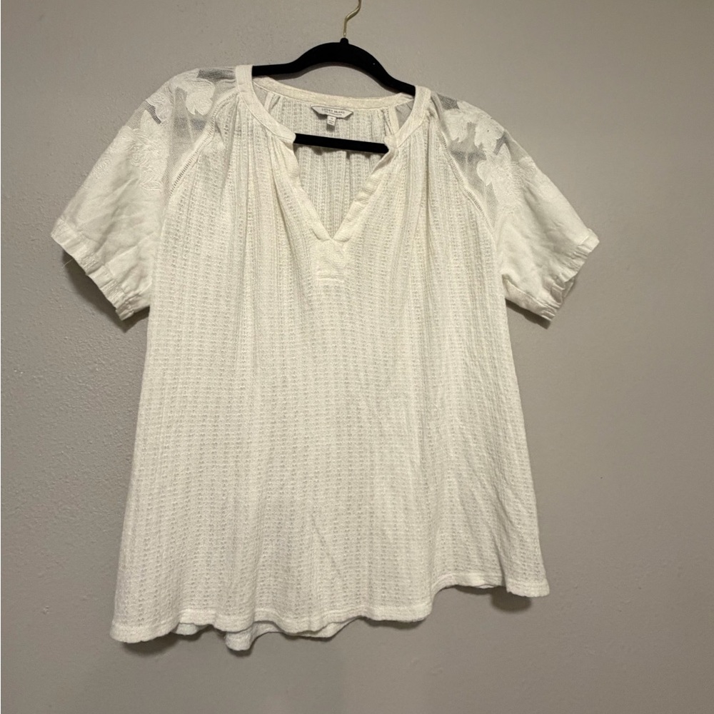 Lucky Brand Cream Short Sleeve Women's Top